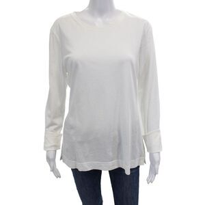Adam Lippes Women Basic Long Sleeve Crew Neck Pima Cotton T-Shirt White Size L